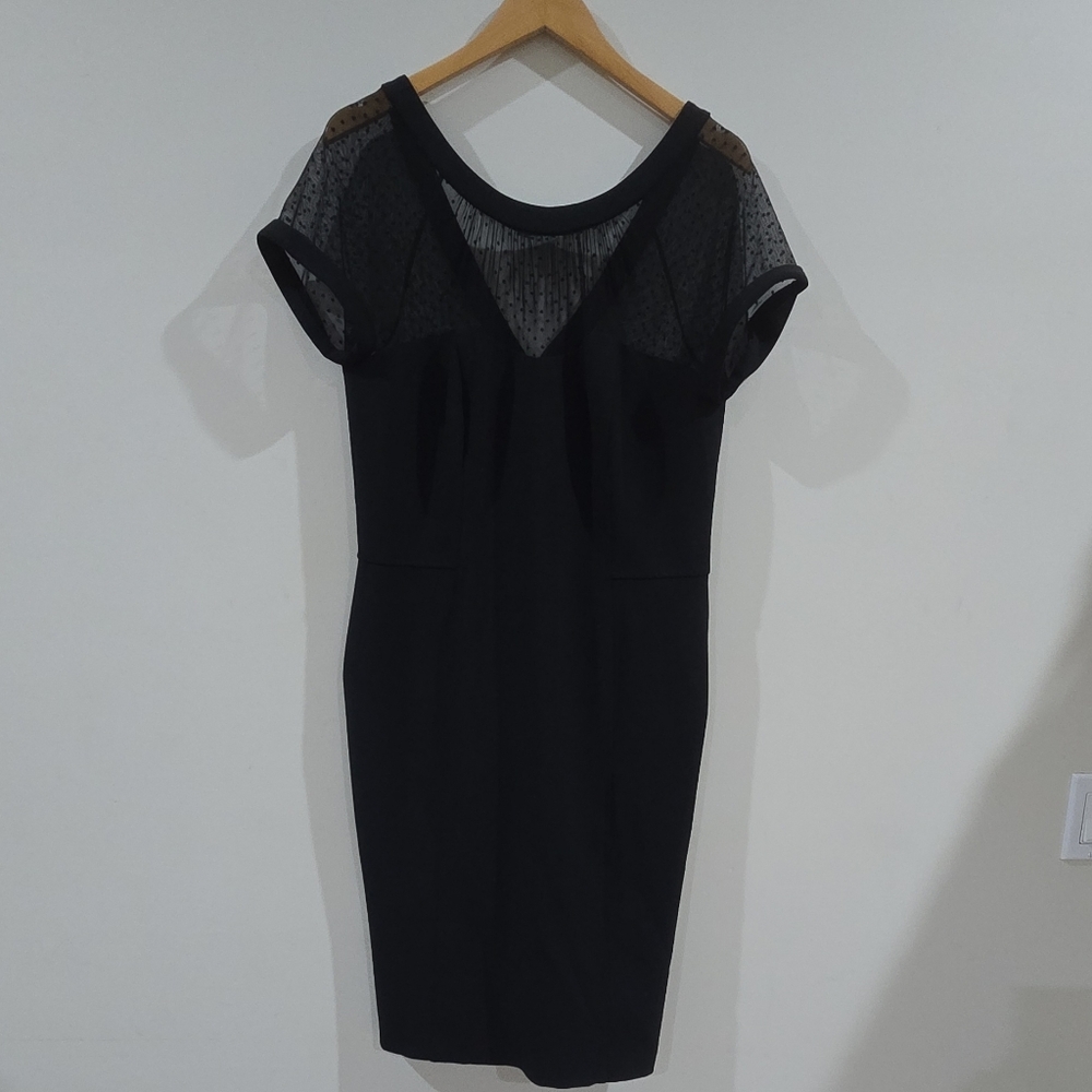 White House Black Market black mesh polka dot sheath dress cap sleeve 14 - Picture 2 of 7